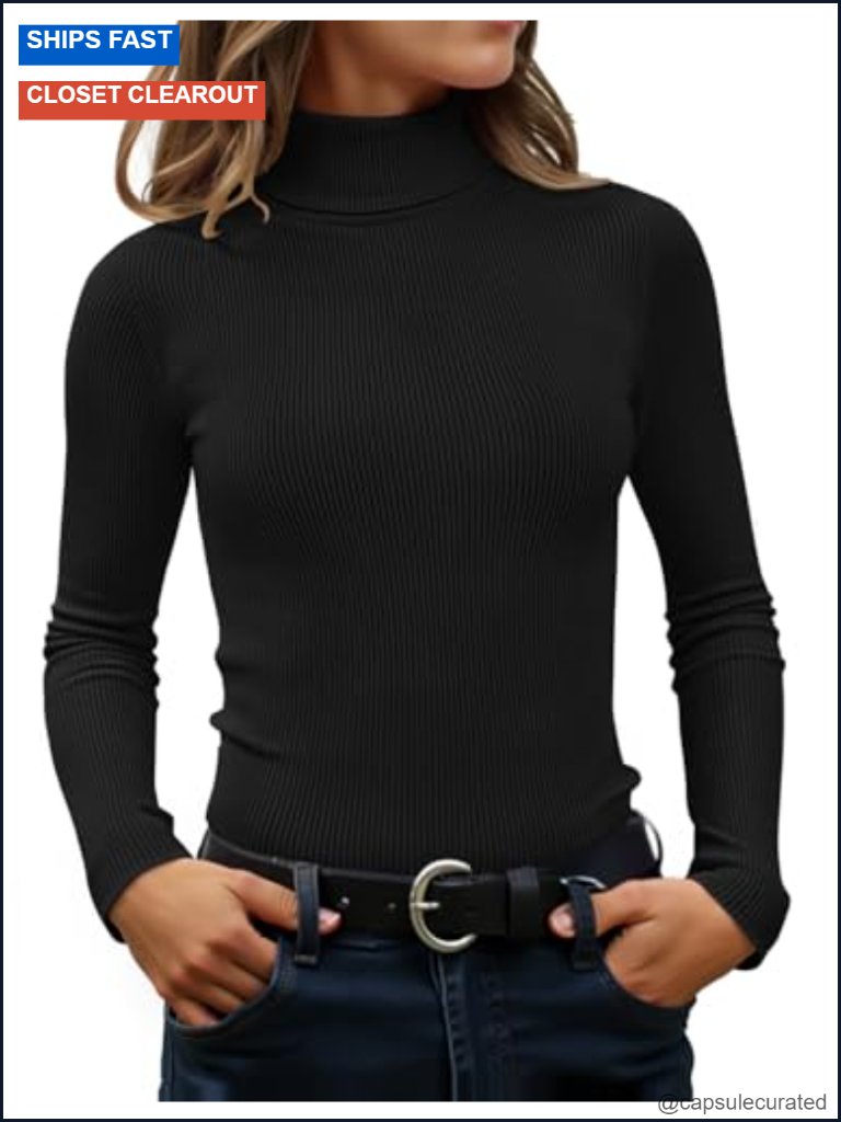 Turtleneck Long Sleeve Ribbed Knit Slim Fit Pullover Sweater